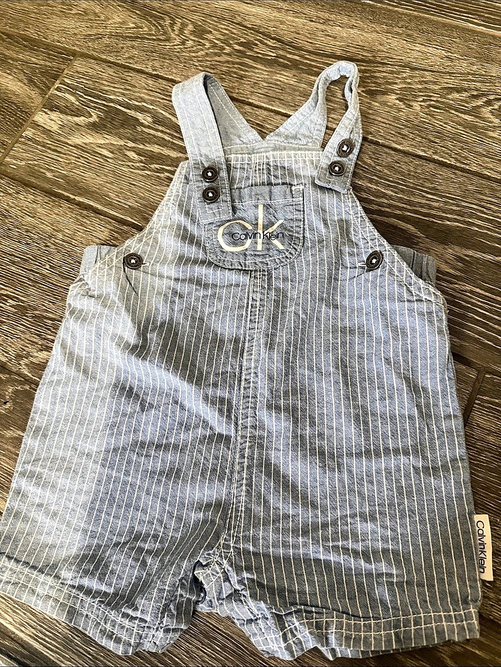 Calvin Klein Striped Cotton Overalls Blue & White Baby 18M Like New